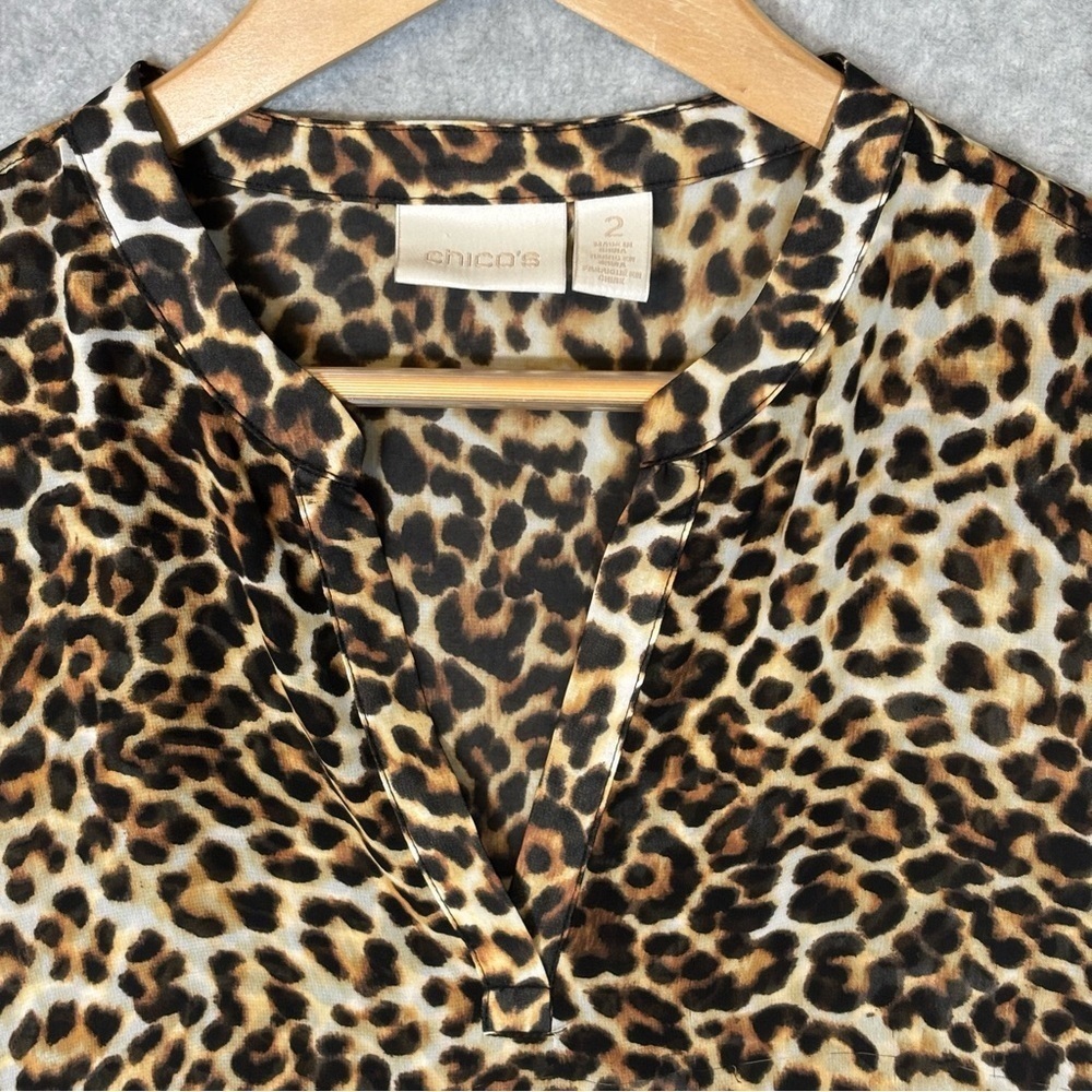 Chico’s Tula Layered Lagenlook Tunic Blouse Top-Animal Print-Women Size Large